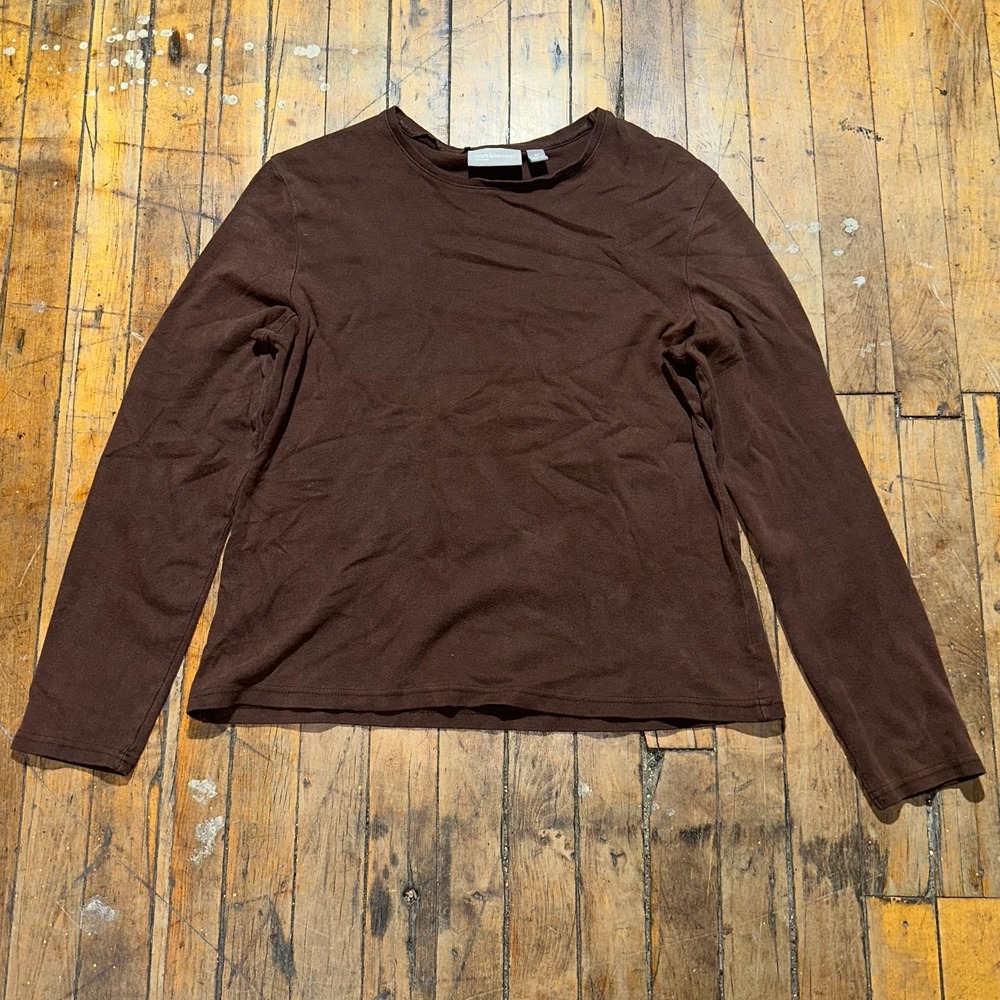 Croft & Barrow T Shirt Boys Medium Brown Solid Long Sleeve Crew Neck Pullover